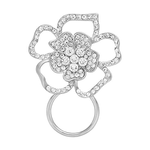 Image of Delicate Blooming Flower Crystal Magnetic Eyeglass Holder Clip Brooch for Clothes
