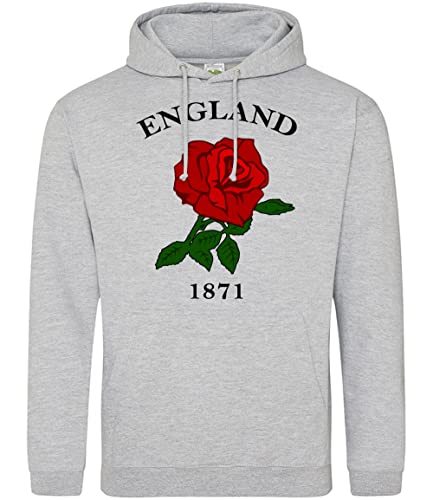 England 1871 Rugby Hoodie, English Birthday Gifts for English Rugby Fan, Red Rose Tournament Outfit Gift Idea, Nations Hoody for Men Women and Kids, XL, Sport Grey