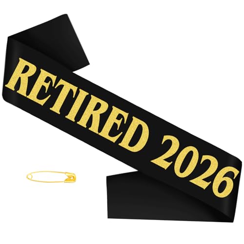 RETIRED 2026 Retired Sash Black Gold Retirement Party Sash for Men or Women The Legend Has Retired Sashes Celebration Sashes for Retirement Party Decorations Supplies Gifts (35.4x3.74 inch)