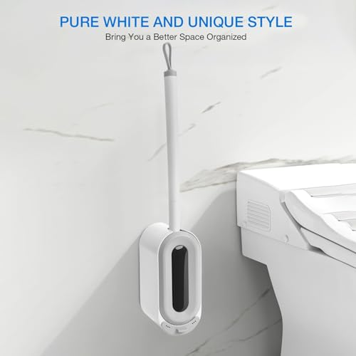 Image of Wall Mounted Toilet Brush Set with Holder, Ergonomic Design, Compact Size, White