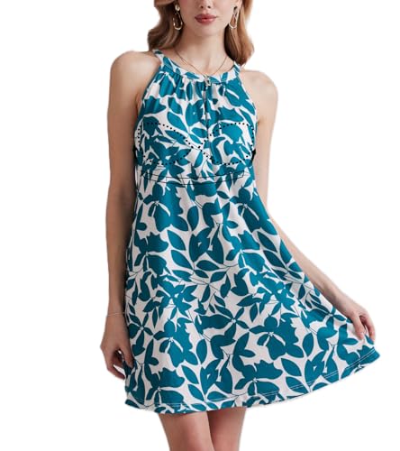 Image of ANYFITTING Summer Dress with Built in Bra Casual Beach Sundress Flowy Halter Mini Short Dresses for Women 2026