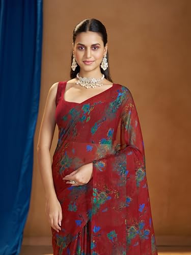 Image of Garden Vareli Nara Chiffon Abstract Floral Print Saree