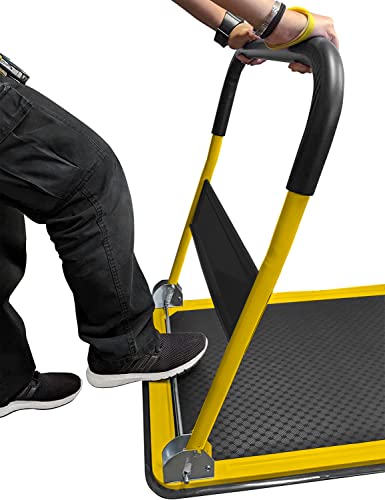 Heavy Duty Foldable Push Cart Dolly | 660 lbs. Capacity | Upgraded Collapsible Hand Truck Folding Platform with Swivel Wheels | Flat Bed Moving Wagon | Space Saving Push Handle (Yellow)