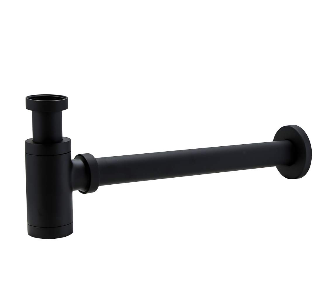 Sifón de latón negro redondo 1 1/4 pulgadas - negro mate desagüe accesorios para fregadero de piedra natural
