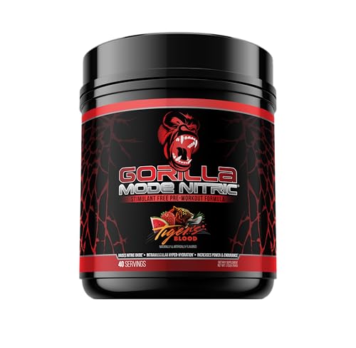 Gorilla Mind - Gorilla Mode Nitric Upgraded Stimulant Free Pre-Workout – Best Tasting and Most Effective Stimulant Free Pre-Workout/Massive Pumps · Vasodilation · Power / 784 Grams (Tigers Blood)