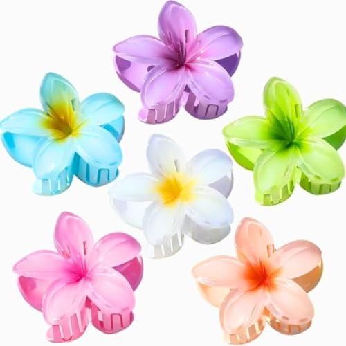 CHARMISH Flower Hair Clutcher Clips for Girls & Women – Pack of 6 Multicolor Floral Hair Claws – Strong Grip Plastic Hair Accessories