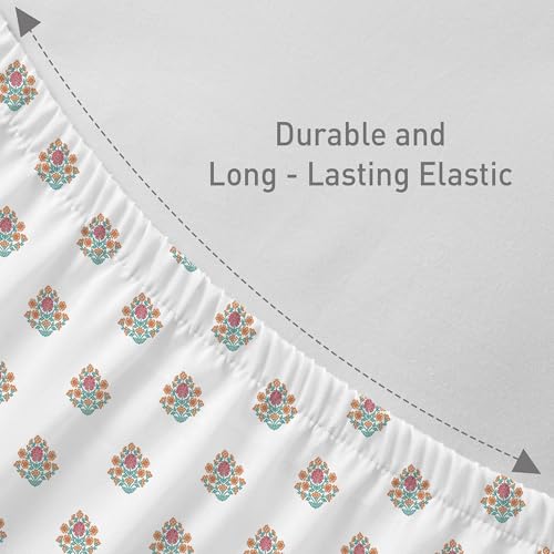 Image of MYTRIDENT Soft Comfort Bedsheet for Double Bed King Size | 182 cm x 198 cm + 30 cm | 200 TC, Sateen Weave, 100% Cotton, Elastic fittedsheet with 2 Pillow Covers and Breathable - Cascade