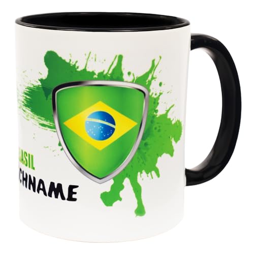 Brasilien Brasil Brazil Tasse mit Namen personalisiert brasilianische Flagge Wappen Fahnen Fanartikel Produkte 2026 Becher Geschenk Geburtstag Fussball Xícara Caneca bandeira Keramik 330 ml