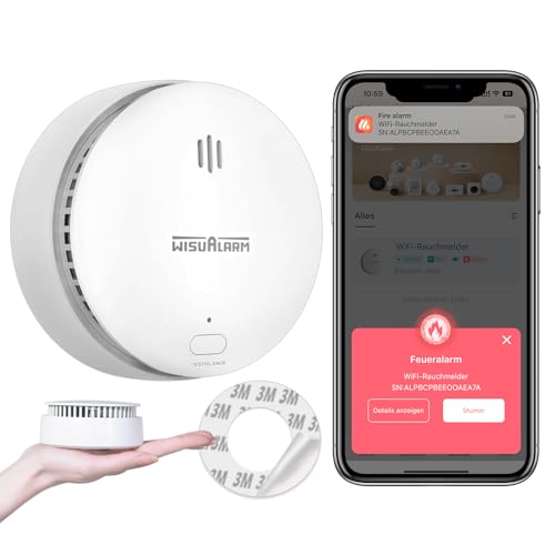 Rilevatore di Fumo WiFi, Rilevatore Fumo Wi-Fi Intelligente con App Wisualarm, Allarme Fumo con Batteria Sostituibile,...