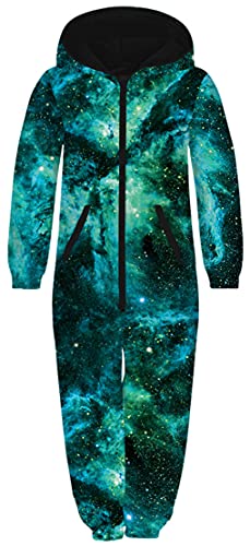 Ocean Plus Unisex Langarm Reißverschluss Kapuze Fleece Overall Jungen Digitaldruck Fleece Mädchen Einteiler mit Kapuzen (L (Körpergröße: 145-150...