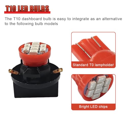 20 Bombillas LED T10 para Tablero de Auto Rojo miniatura 3