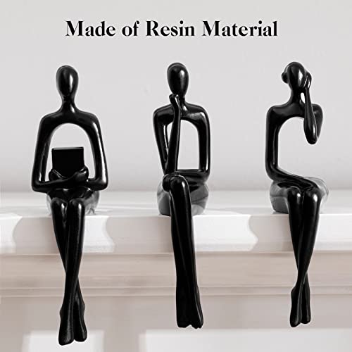Sunolga Bookshelf Decor, Black Figurines Home Decor Set Of 4 For Living Room, Modern Abstract Sculpture Sitting Thinker Statue For Home, Office, Book Shelf Decoration #TOP2