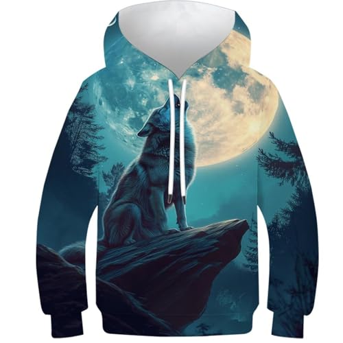 Hoodie loup enfants garçons 12-14Y sweat à capuche poches manches longues