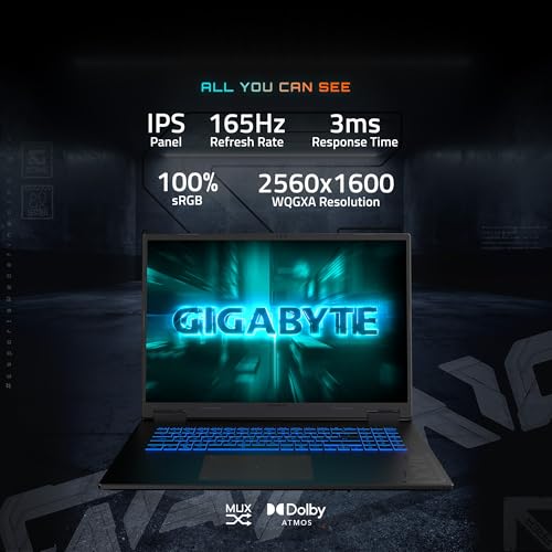 GIGABYTE Laptop para jogos A18-165Hz 2560×1600 WQXGA – NVIDIA GeForce RTX 5070 – AMD Ryzen 7 260-1TB SSD com 32GB DDR5 RAM – Windows 11 Home – Aço preto