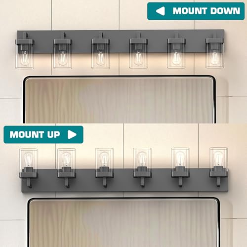 Image of Bathroom Vanity Light, Square Design 6 Lights Morden Bathroom Lighting Fixtures Over Mirror, Black Vanity Light for Living Room /Bedroom