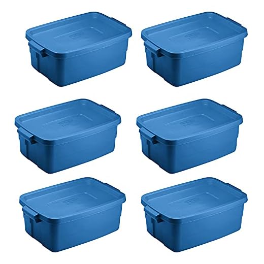 Rubbermaid Roughneck Tote 3 Gallon Stackable Storage Container w/ Stay Tight Lid & Easy Carry Handles, Heritage Blue (6 Pack)