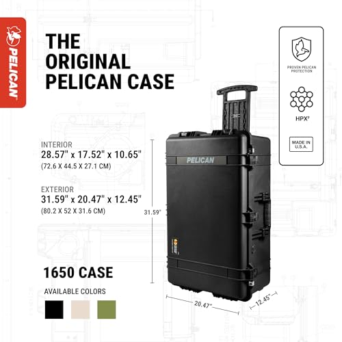 Image of Pelican Protector 1650 Case (Hard Shell) with Foam and Push Button Latches (Black)