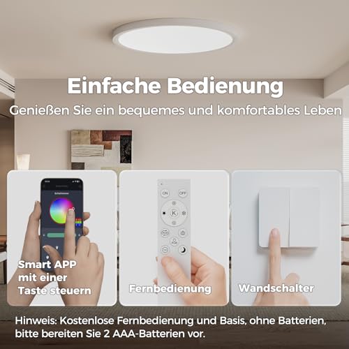Lampe de Plafond LED Dimmable Connectée Plafonnier Rond Plat RGB avec Télécommande - 5