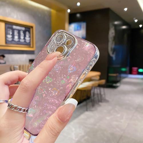 Image of mobistyle Silicone Designed for iPhone 16 Plus | Camera Lens Protection |Heart Pattern Print Design for Women Teen Girls Phone Back Cover Case (Heart Pink)