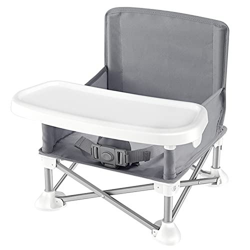 Tragbarer Sitzerhöhung - Sitzerhöhung für drinnen und draußen – schnell, einfach und kompakt zusammenklappbar, mit Sicherheitsgurt, Futtertablett, Tragetasche für Kinder, Jungen, Mädchen (grau)