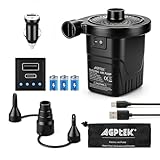 AGPTEK Rechargeable Air Pump, Electric Air Pump 4000mAh Battery Quick-Fill Inflator & Deflator with 3 Nozzles, Lightweight & Portable Perfect for Air Beds, Air Mattresses, Pool Toys & Inflatable