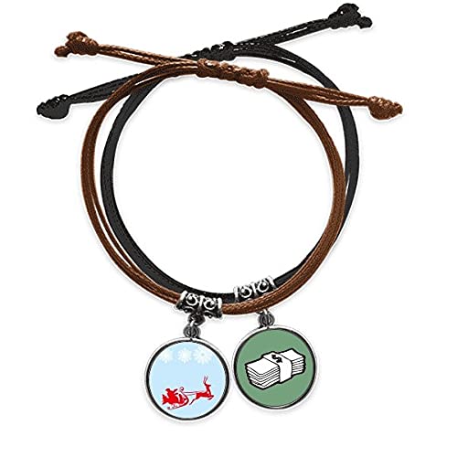 Pulsera de cuero legítimo con detalles de alce y copo de nieve