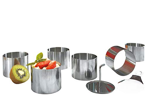 chg 3405-00 Dessert- Speiseringset, 8-tlg., hochwertiger Edelstahl-rostfrei in Profiqualität (6 Dessertringe d = 7,5 cm, Höhe: 5,5 cm 1 Stamper 1 Heber), Silber