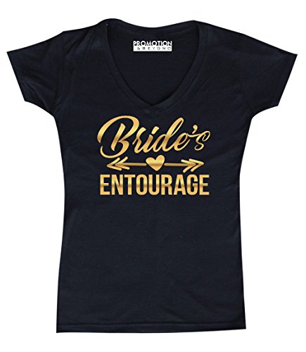 Promotion & Beyond Bride's (Gold) Wedding Party Women's V-Neck, L, Black