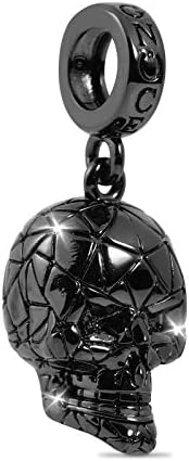 GNOCE Black Skull Pendant Charm Sterling Silver Black Plated Horror Dangle Charm Fit Bracelet/Necklace For Women Girls Wife Daughter
