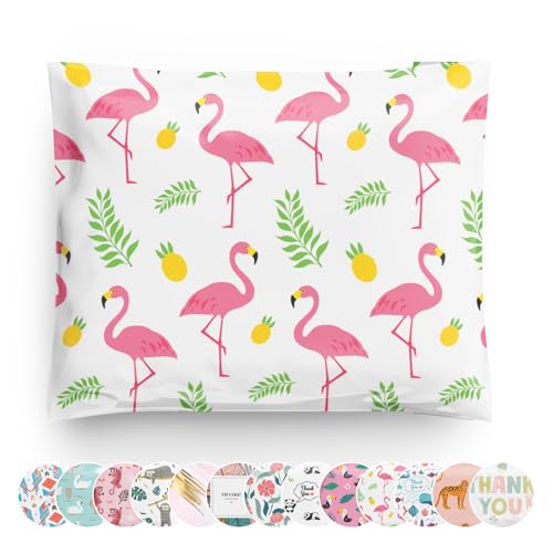 Poly Mailers 10x13 100 Pack | Self-Sealing Shipping Bags Envelopes for Small Business | Waterproof Durable Packaging | Flamingo | Pineapple Beach Tropical Pink | à la mode Mailers