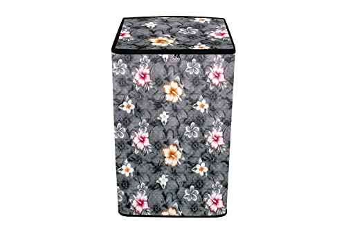 Image of Waterproof & Dust-Proof PVC Full Closure Washing Machine Cover For LG-6.5KG-T65SNSFIZ Top Loading Fully-Automatic Washing Machine (Grey Flower, LG-6.5KG-T65SNSFIZ)