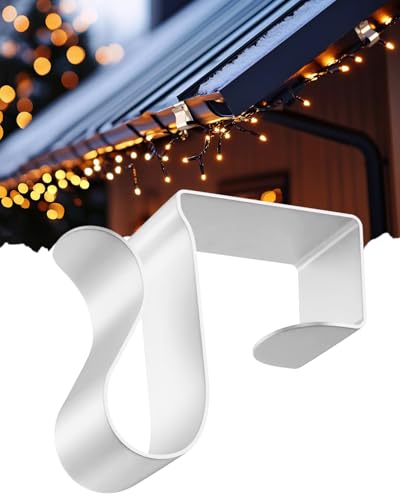 Gutter Clips for Hanging Outdoor Lights: 100 Pcs Metal White Christmas Light Clips for outside String Lights - Weatherproof Gutter Clips for Xmas Halloween Seasonal Rope Mini Decoration Lights