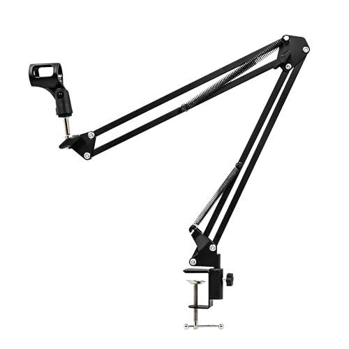 Image of Microphone Stand with Suspension Boom Scissor Arm /Mic Stand Holder /Adjustable Suspension Boom Scissor /Arm for Voice-over /Gaming /Recording (Black, Microphone Stand)