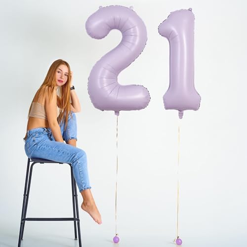 Image of Light Purple Number 21 Balloons for Her, 40 Inch Pastel Lavender Foil Number 2 & 1 Balloons for Women, 21st Birthday Balloons for 21 Year Old Girls 12th Anniversary Birthday Party Decorations Supplies