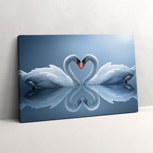 Cygnes disposés en signe d'amour tableau d'art déco murale toile 60x40
