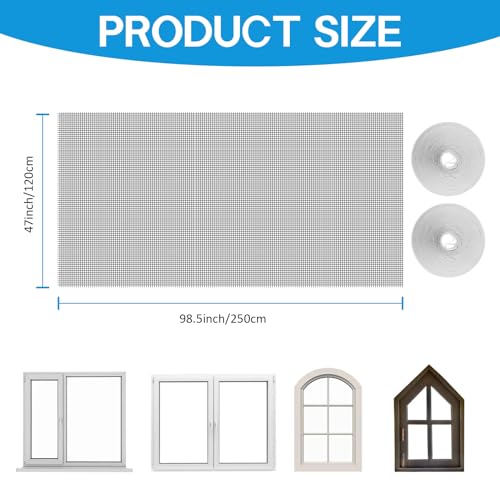 Fly Screens for Windows 120cm x 250cm with 7.5m Velcro Universal Fiberglass Window Screen Insect Mesh High Density Door and Window Fly Screens for Keep Bugs/Flys/Mosquitoes Outut (Black)