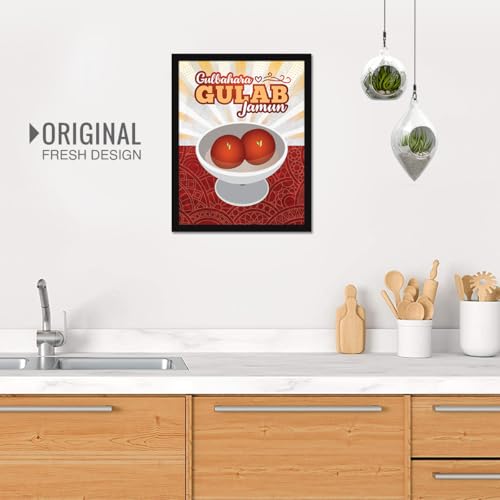 Image of Chaka Chaundh - Gulab jamun wall art poster frame Sweets Mithai shop and confectionery store wall art framed quotes decor item - Restaurant cafe food Deserts poster frame decoration items - 14 X 11 inches