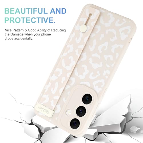 Image of Compatible with Samsung Galaxy S25 Case with Strap Wrist White | Cheetah Print Shockproof Soft TPU Protective Cover for Women Girls, Slim Anti Scratch Case 6.2 Inch, White