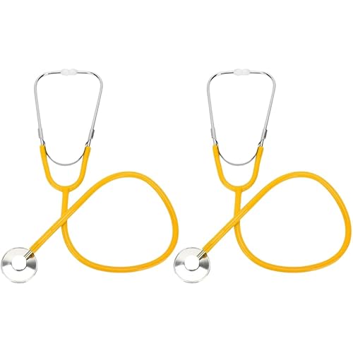 Single Head Stethoscope with Aluminum Chestpiece, 22 inch Tubing, Yellow, 2 Pack