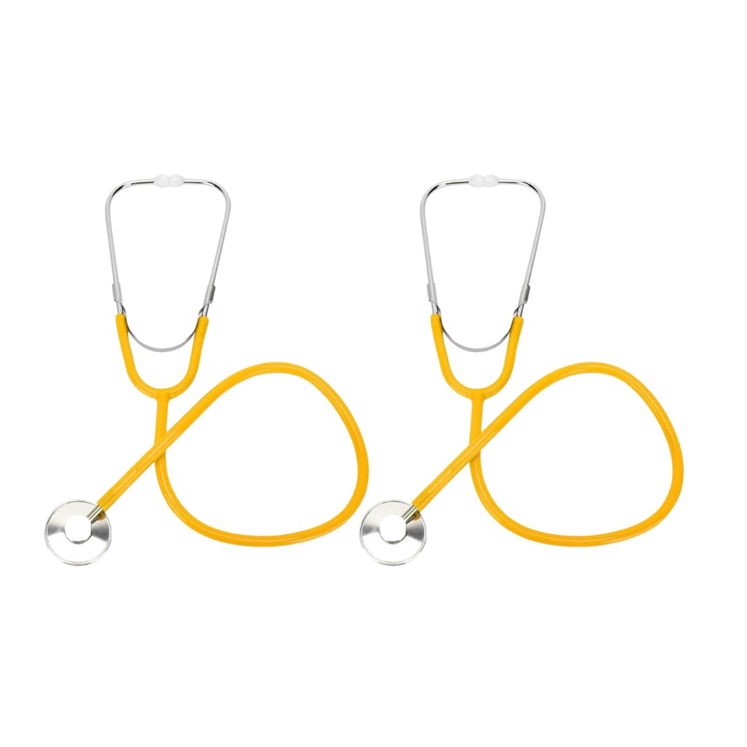Single Head Stethoscope, 22 inch Tubing, Aluminum Chestpiece, Yellow 10 Pack