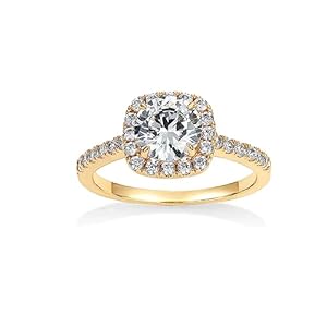 PAVOI 14K Gold Plated Square Halo Engagement Rings | Premium Cubic Zirconia Promise Eternity Ring for Women | Wedding Bands