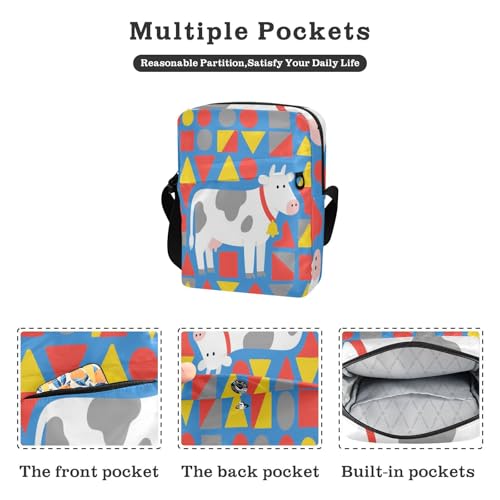 messenger bag cute mens crossbody bag small Purse Bag Adjustable Strap for business business- Geometric Cow White2