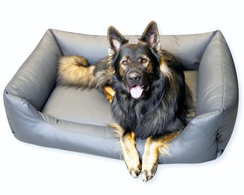 4L Textil Mario Wasserfestes Hundebett Aus Kunstleder - Hundekorb für Große und Mittelgroße Hunde - XXL Hundesofa Wasserfest (120x90 cm, Grau)