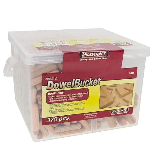 Milescraft 5346 Wooden Dowel Bucket - 375 pcs Total - 1/4 5/16 & 3/8