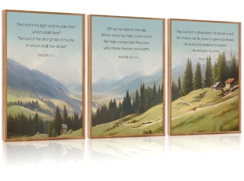 CHDITB Spiritual Scripture Framed Canvas Wall Art, Neutral Bible Verse Psalm Wall Decor, Forest Mountain Wall Painting, vintage Faith Based Uplifting Prints for Home Church Prayer Room Decor 12”x16”x3
