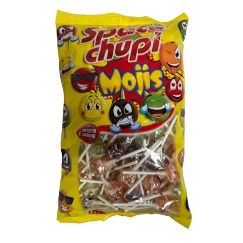 Deliex - 100 Caramelos con palo - chupa y chupa los caramelos con palo de sabores variados con envoltorios de caritas diferentes mojis. Bolsa de 100 x 9,5 gr total 950 gr