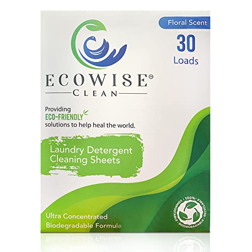 Ecowise Clean - Laundry Detergent Sheets Eco Friendly Strips - Concentrated Biodegradable Washer Sheets - Great Travel Laundry Detergent Sheets For A Clean Environmentally Sustainable Washâ€¦ (Floral, 30 Count (Pack of 1))