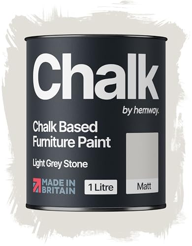 Hemway Chalk Based Furniture Paint, Light Grey Stone 1L, Matt Finish Shabby Chic, Chalk Paint Furniture & Walls, Quick Dry & 1 Coat