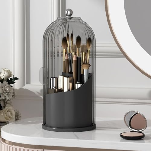 Zufudo-Makeup-Brush-Holder-Organizer-with-Lid-360-Rotating-Makeup-Organizer-Countertop-Dustproof-Cosmetics-Organizer-for-Vanity-Bathroom-All-Black