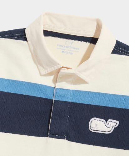 vineyard vines Boys' Multi-Stripe Rugby Polo Shirt, Tide Blue, XL